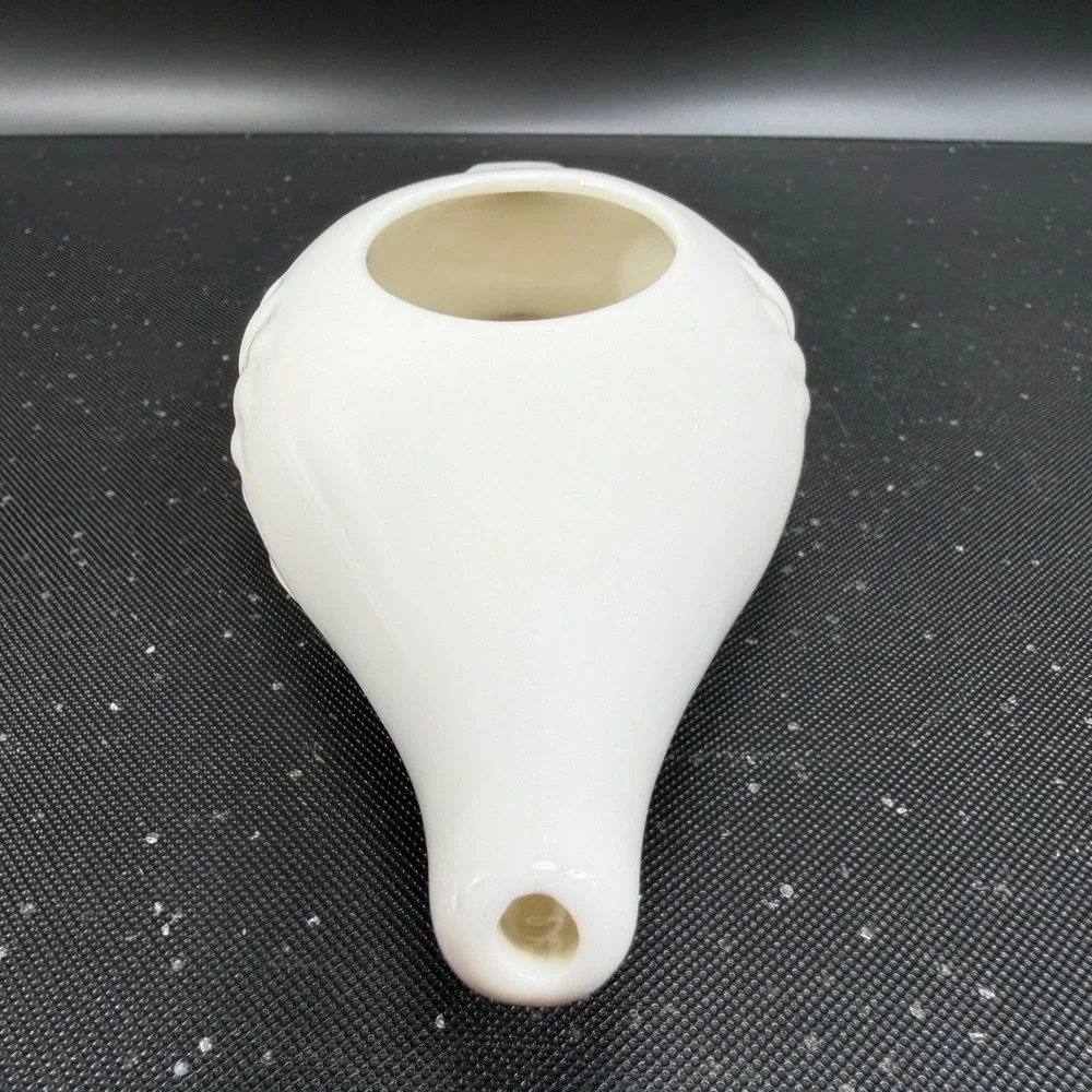 Himalayan Institute Varcho Veda Ceramic Neti Pot White Lotus‎ Flower Design 7in